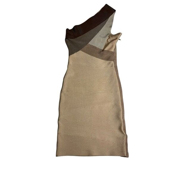 Herve Leger One Shoulder Mini Bandage Dress Ombré Tan Brown Size XS - Picture 5 of 12